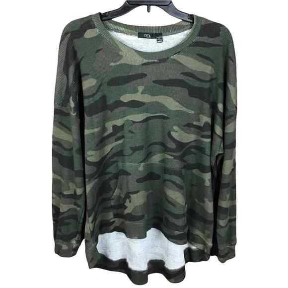 RDI Womens Medium Camo Thermal Top Hi-Low Hem Kangaroo Pocket Green NWOT - Picture 5 of 14
